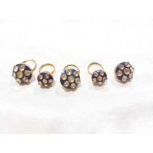 White Kundan Blue Enamel Silver Based Golden Finish Kurta Buttons