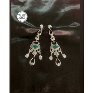 Cz Diamond Green Onyx Stone Earring