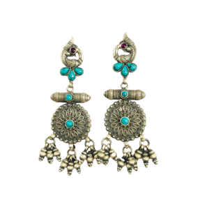 Turquoise Stone Plain Silver Oxidised Earring.