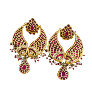 92.5 Red White Kundan Fish Motif Earrings