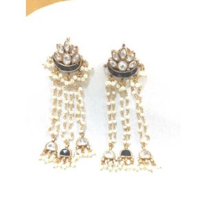 Black White Kundan Earrings