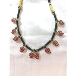 Black Thread With Temple Mango Pieces Necklace