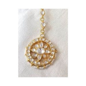 Full White Kundan Round Shape Maang Tika