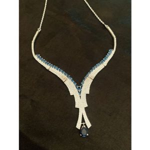 Cz Diamond Iolite Blue Stone Necklace Set