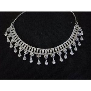 Cz Diamond White Polish Necklace Set