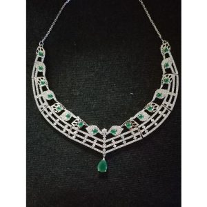 Cz Diamond Green Onyx Necklace Set