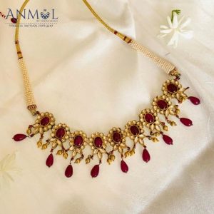 Full White Kundan Real Ruby Necklace Set