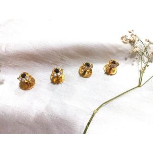 Black Stone Cz Golden Plating Kurta Buttons For Men