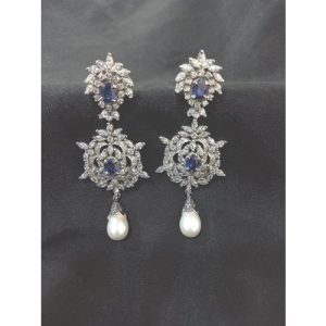 Cz Diamond Sapphire Blue Stone Silver Based Earring