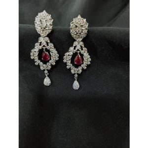 Cz Diamond Pink Stone Silver Based Earring