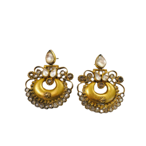 Full White Kundan Chand Earrings