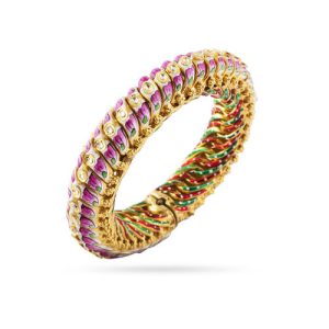 White Kundan Pink Enamel Bikaneri Sutkala Bangles