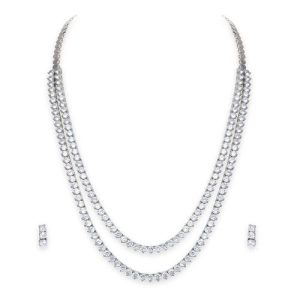 2 Line Big Cz Diamond Necklace Set