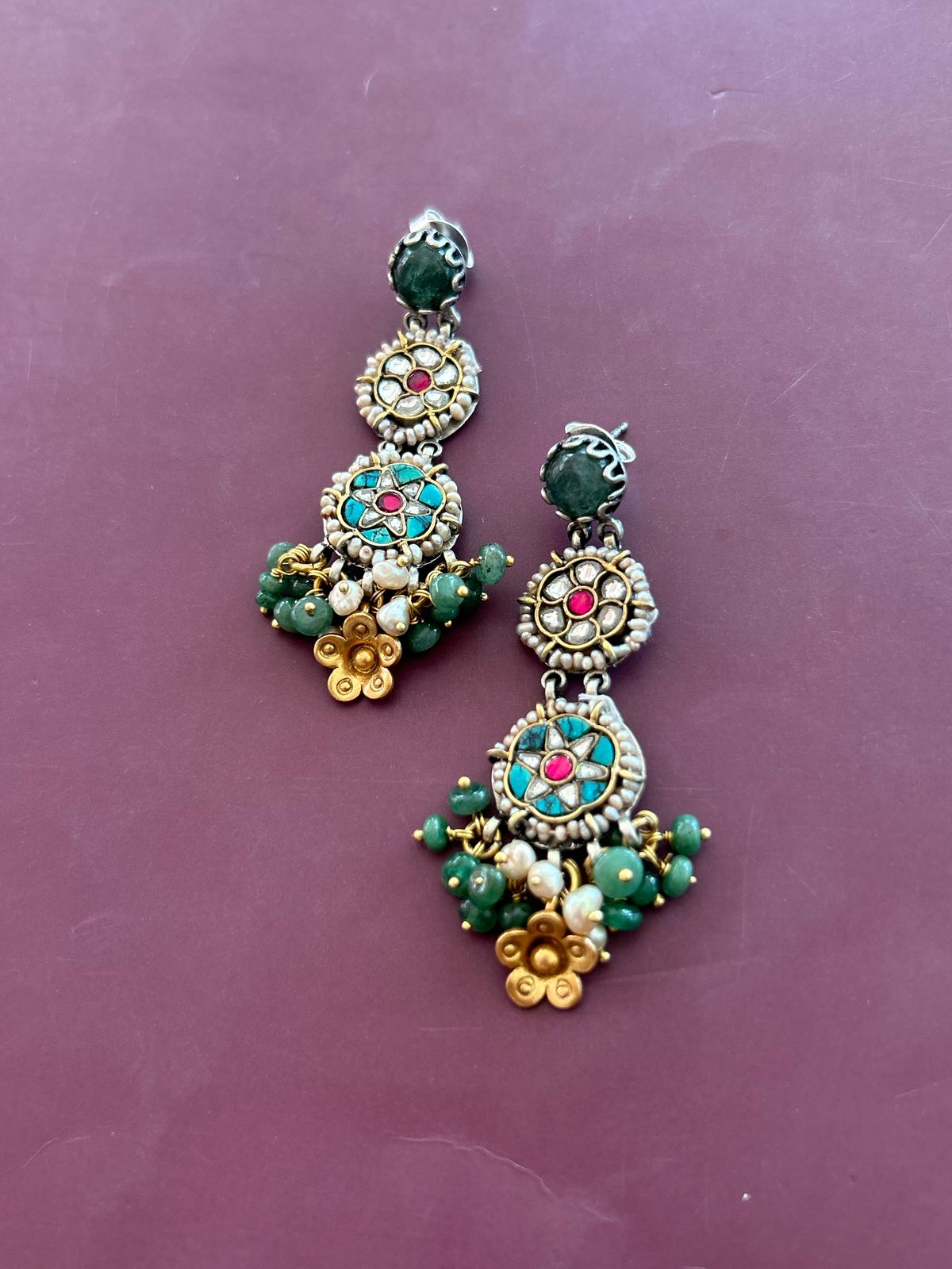 Rajwadi multi colour necklace set Earrings
